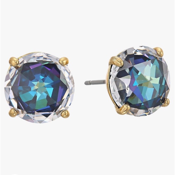 Kate Spade Bright Ideas Round CZ Stud Earrings Blue Clear Gold NWT - Picture 1 of 9